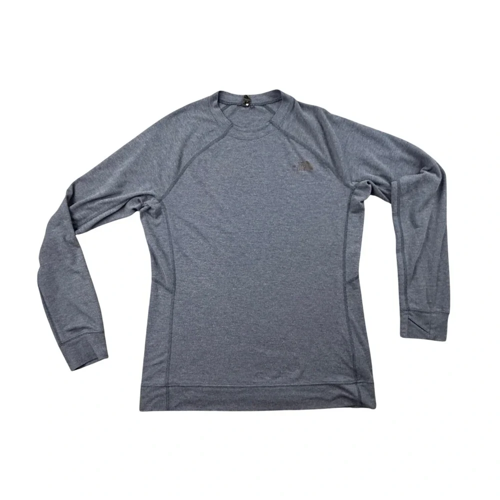 The North Face Mens Wool Blend Base Layer Long Sleeve Shirt Blue Gray Medium
